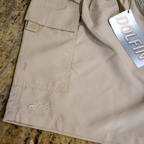 Dolphin Men's M Tan Swimming Swim Trunks Board Shorts Cargo Pocket Drawstring - Picture 2 of 8